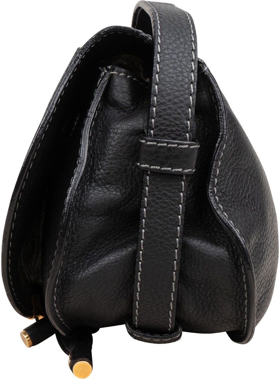 Chloé Grained Calfskin Small Marcie Saddle Crossbody Bag Zwart