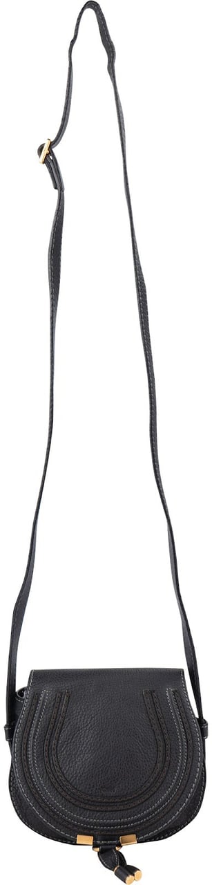 Chloé Grained Calfskin Small Marcie Saddle Crossbody Bag Zwart