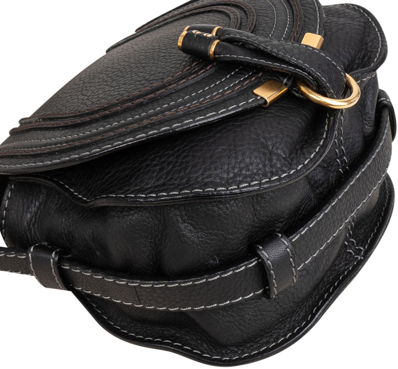Chloé Grained Calfskin Small Marcie Saddle Crossbody Bag Zwart