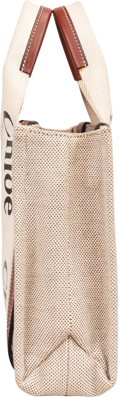 Chloé Canvas Small Woody Tote Handbag Beige