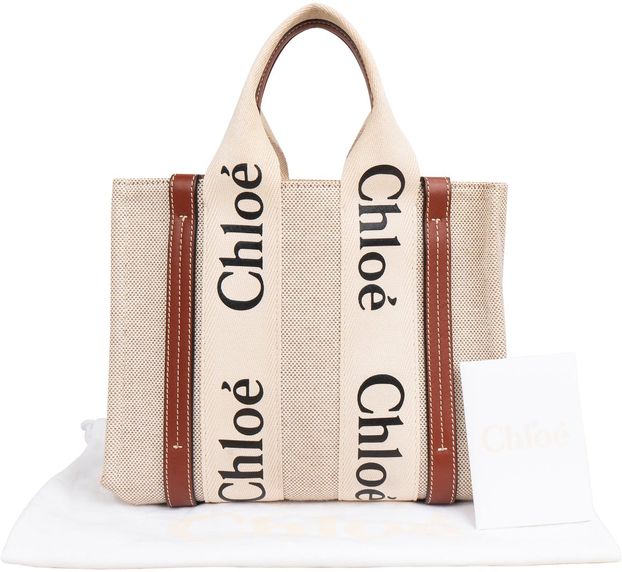 Chloé Canvas Small Woody Tote Handbag Beige
