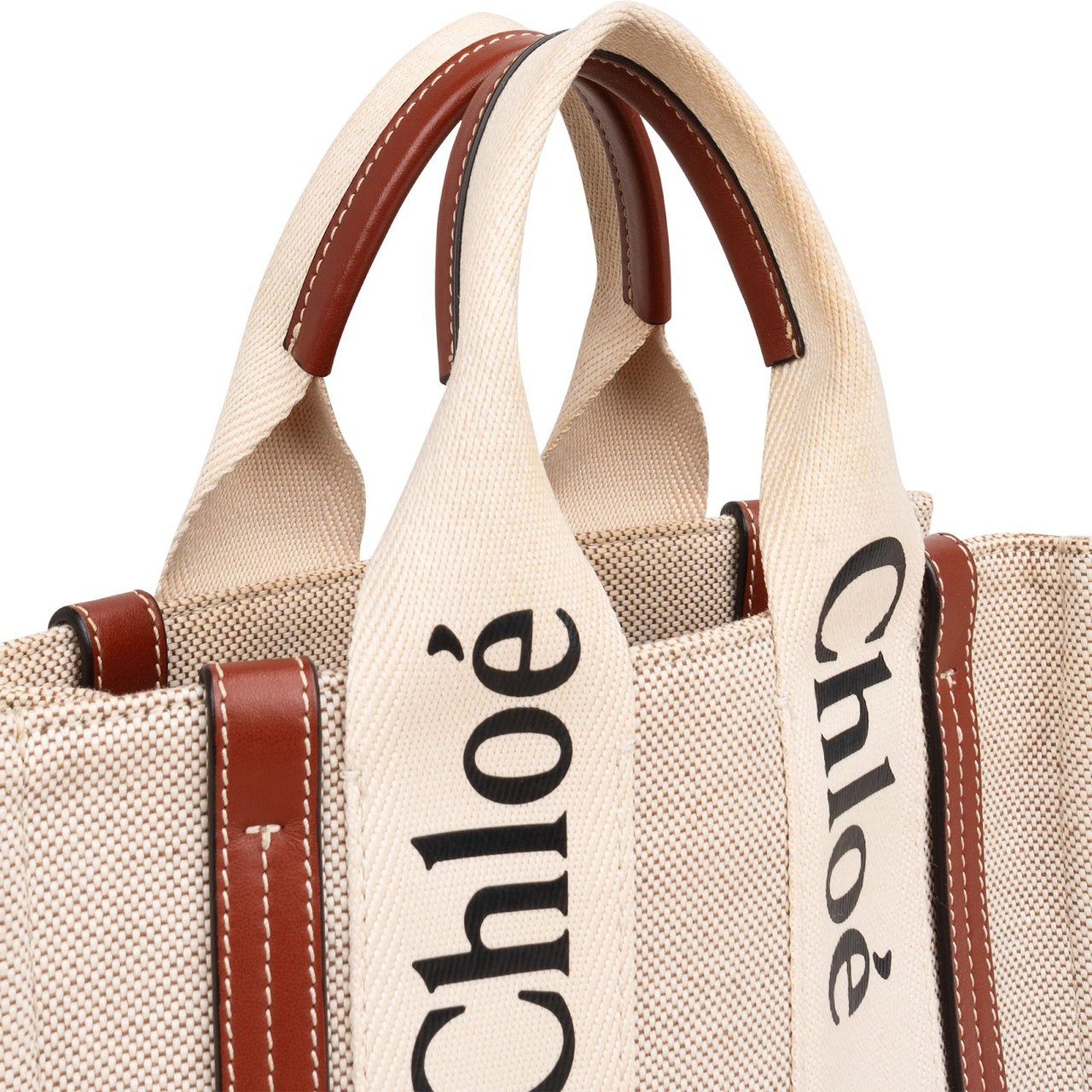 Chloé Canvas Small Woody Tote Handbag Beige