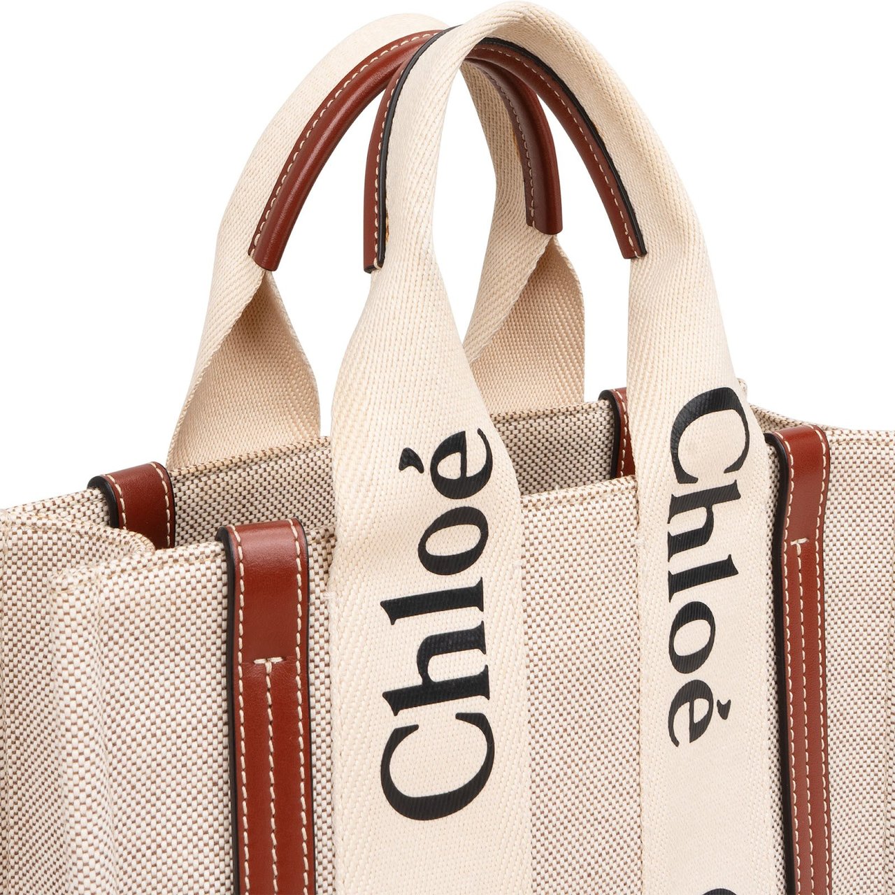 Chloé Canvas Small Woody Tote Handbag Beige