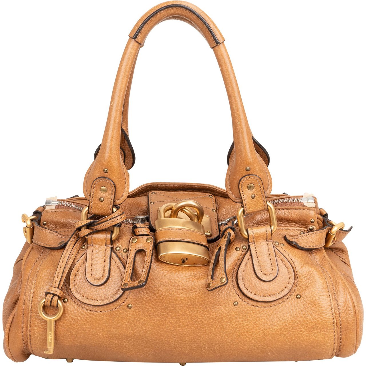 Chloé Grained Leather Paddington Satchel Handbag Bruin