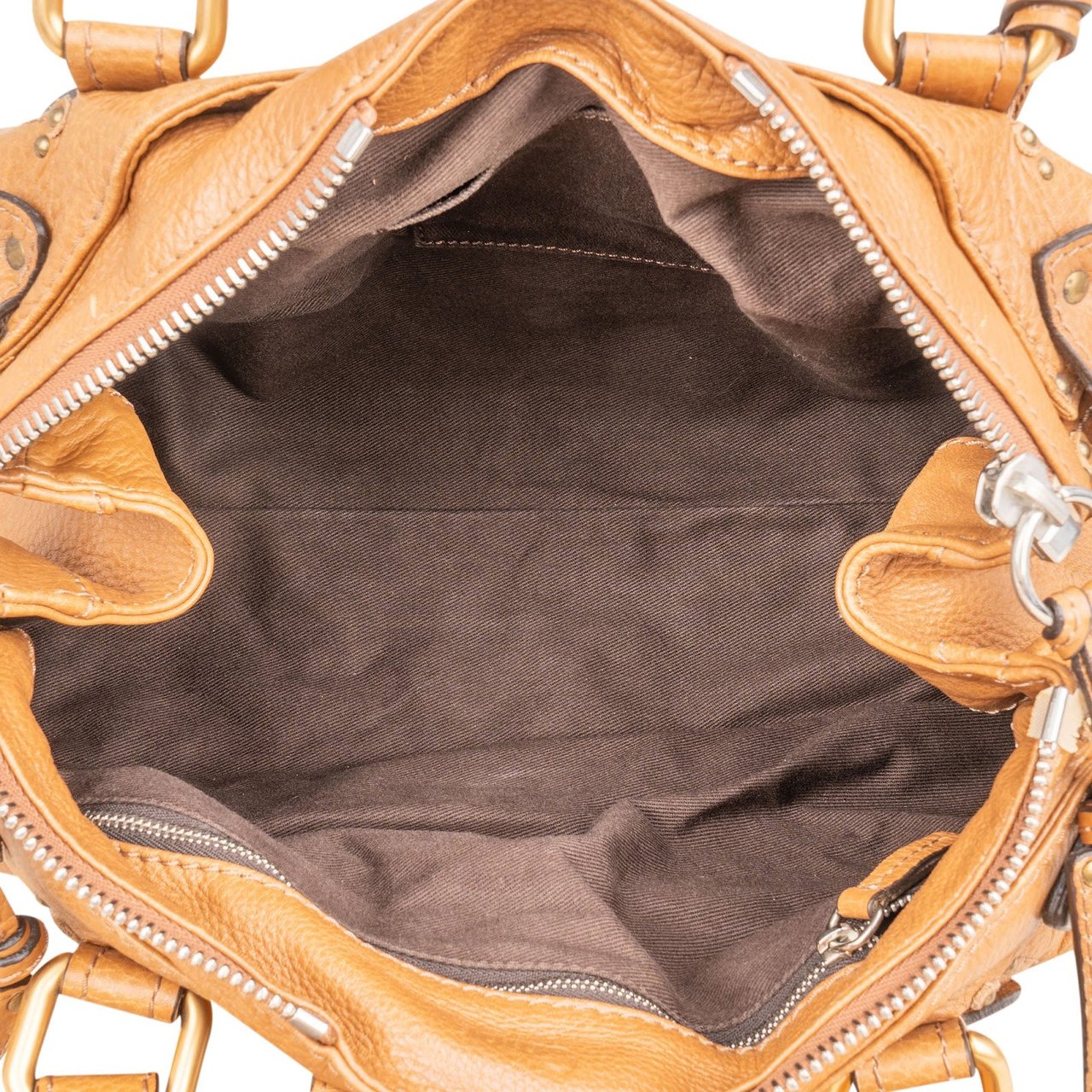 Chloé Grained Leather Paddington Satchel Handbag Bruin