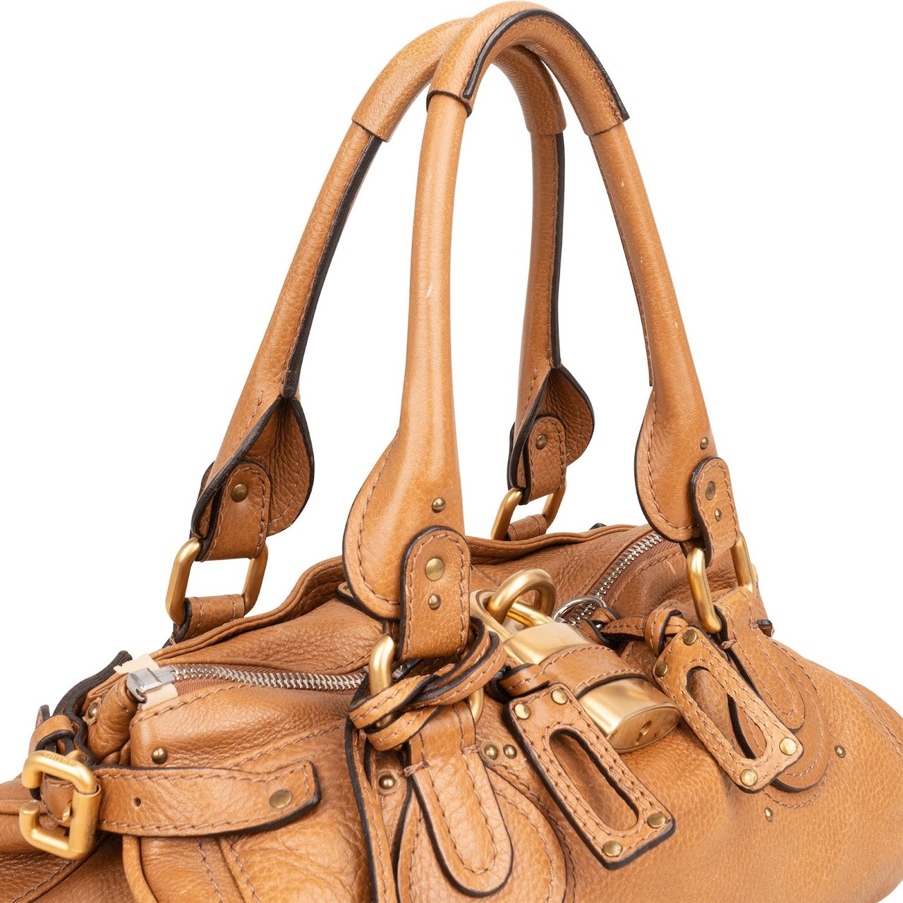 Chloé Grained Leather Paddington Satchel Handbag Bruin