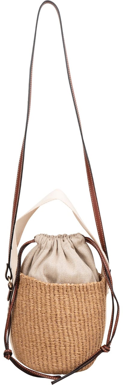 Chloé Small Woody Basket Raffia Crossbody Handbag Bruin