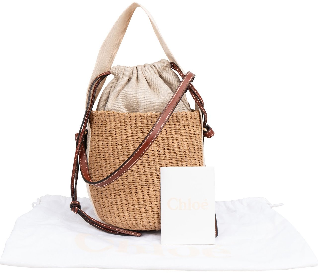 Chloé Small Woody Basket Raffia Crossbody Handbag Bruin