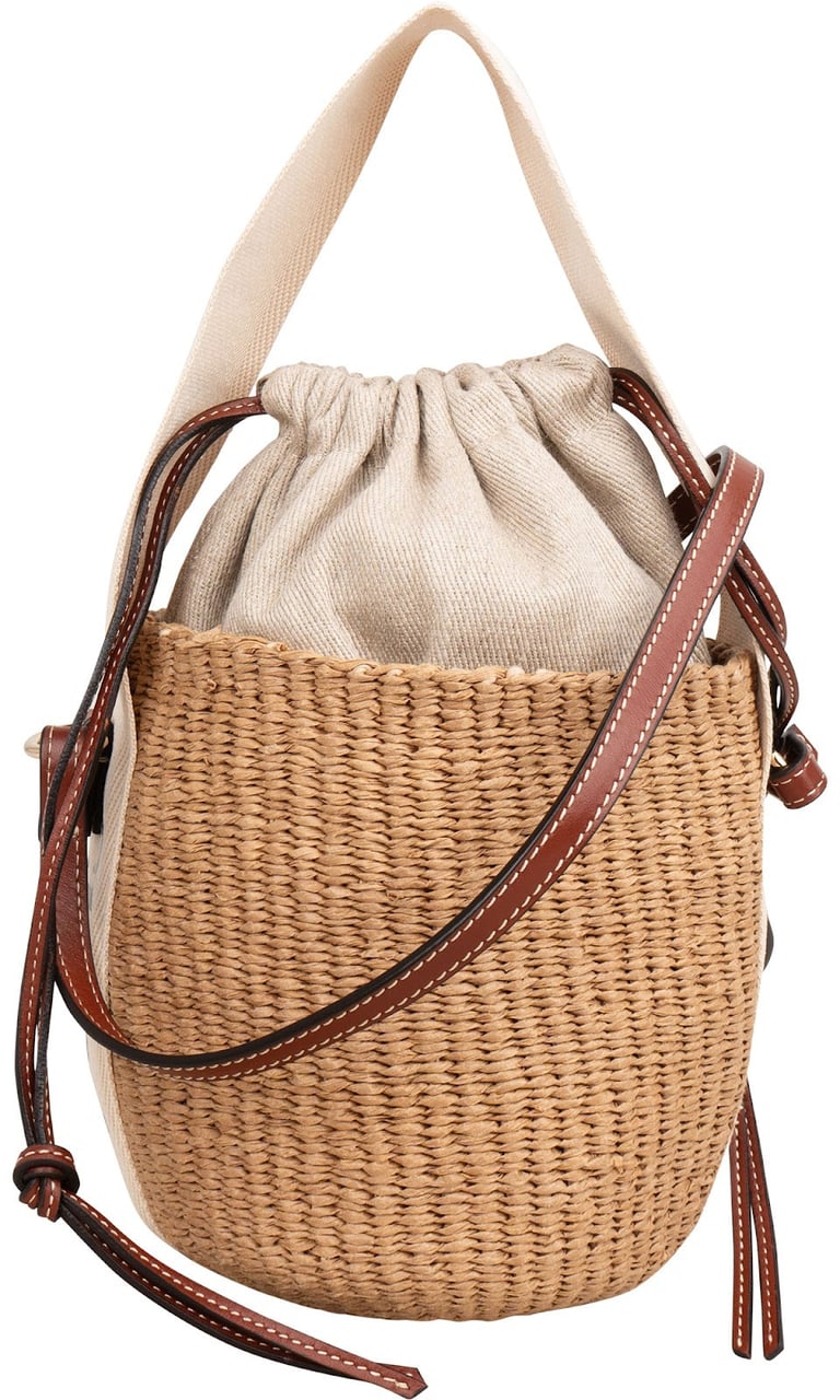 Chloé Small Woody Basket Raffia Crossbody Handbag Bruin