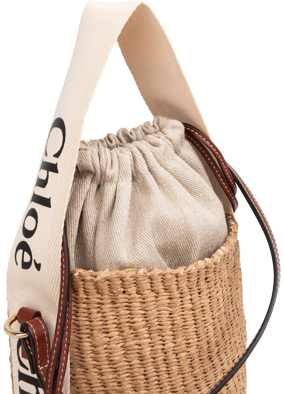 Chloé Small Woody Basket Raffia Crossbody Handbag Bruin
