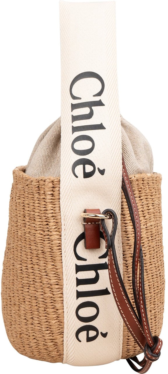 Chloé Small Woody Basket Raffia Crossbody Handbag Bruin
