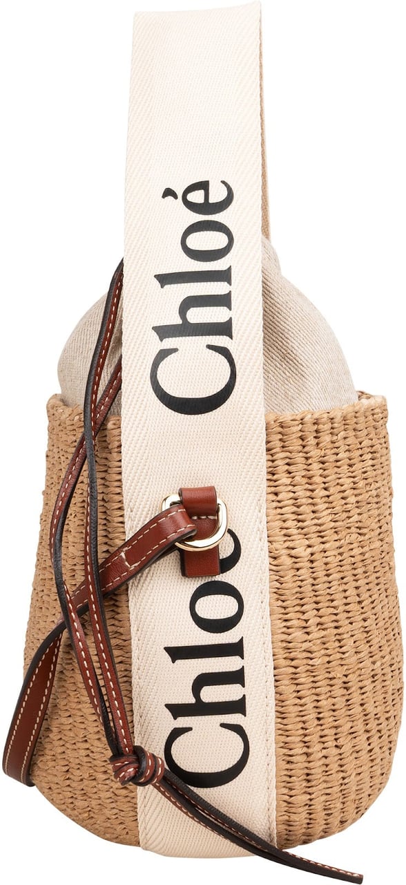 Chloé Small Woody Basket Raffia Crossbody Handbag Bruin