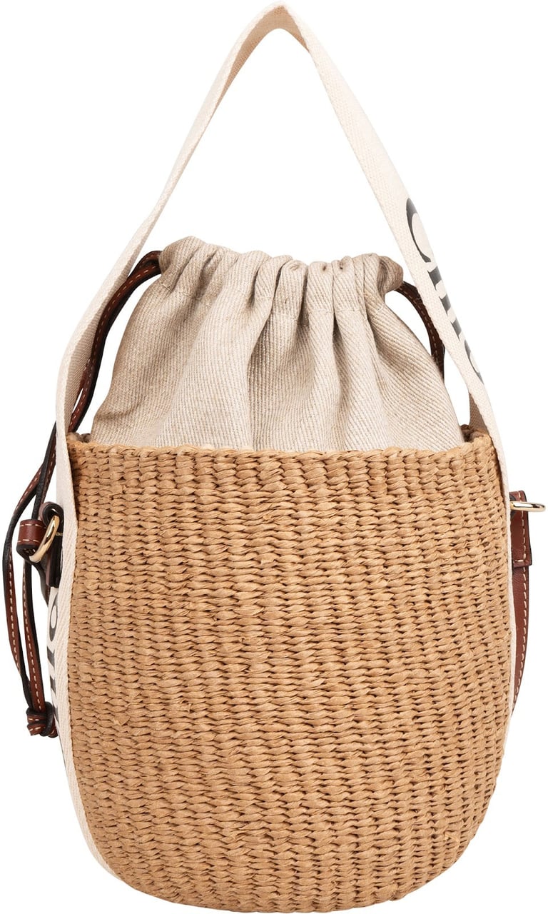 Chloé Small Woody Basket Raffia Crossbody Handbag Bruin