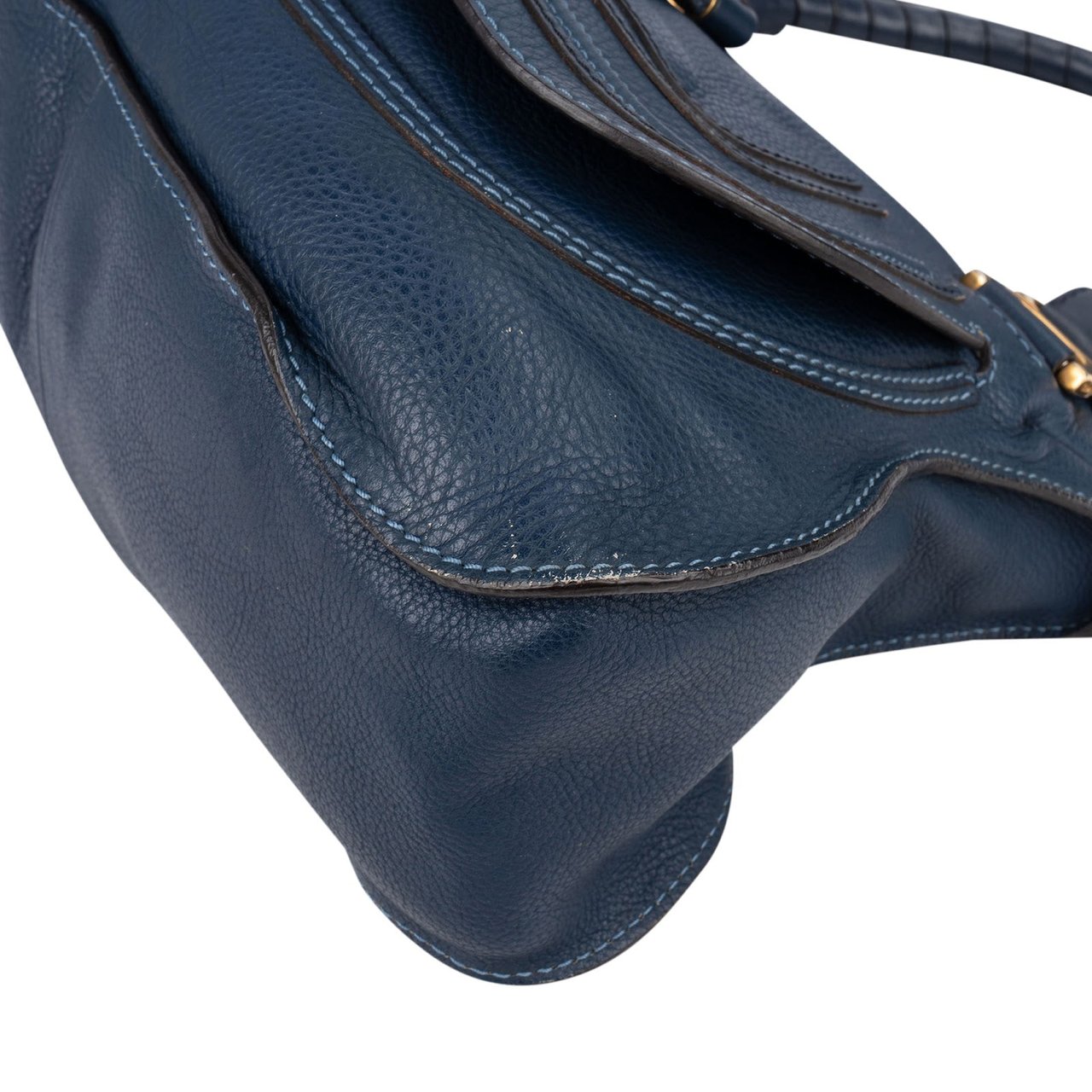 Chloé Blue Grained Leather Marcie Shoulder Bag Blauw