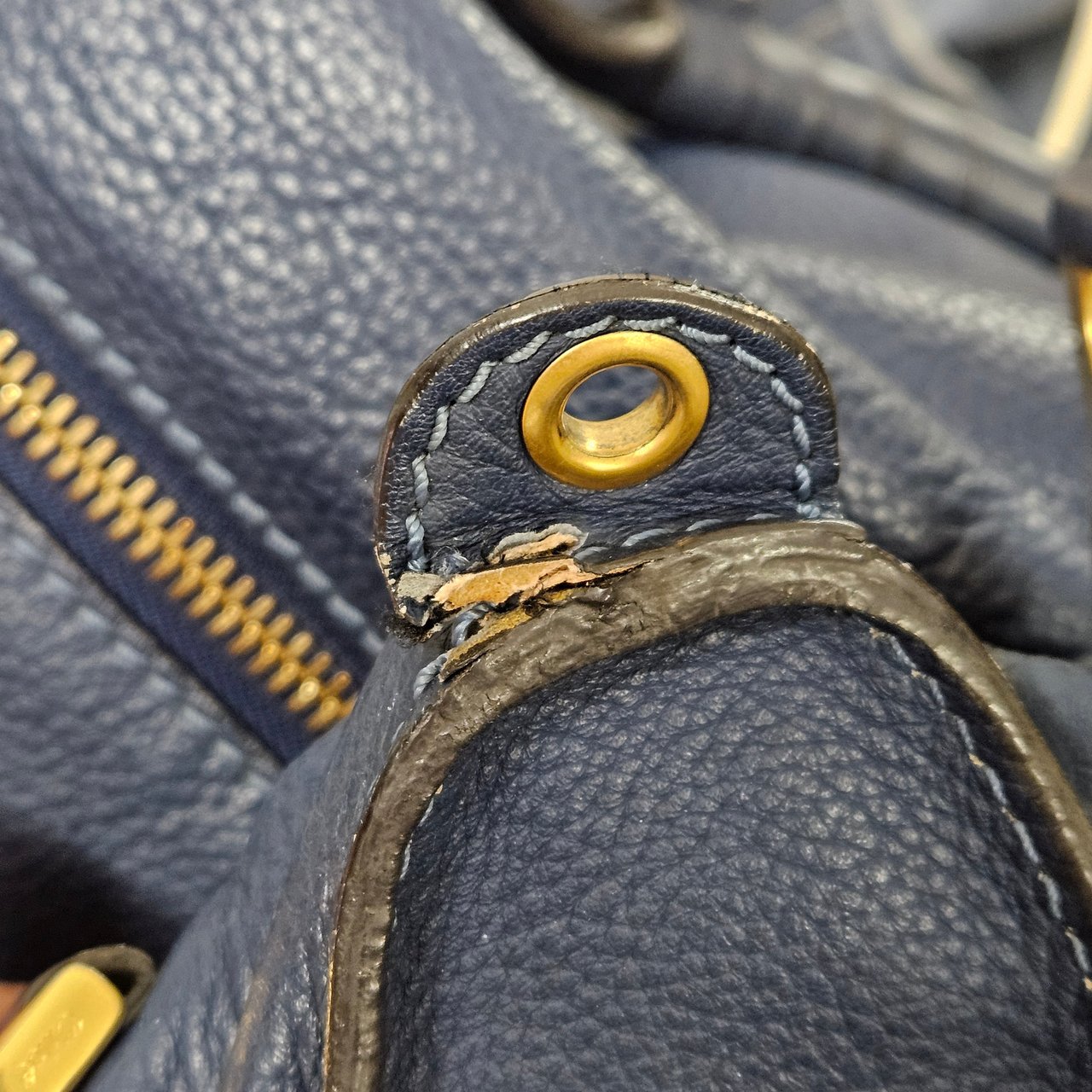 Chloé Blue Grained Leather Marcie Shoulder Bag Blauw
