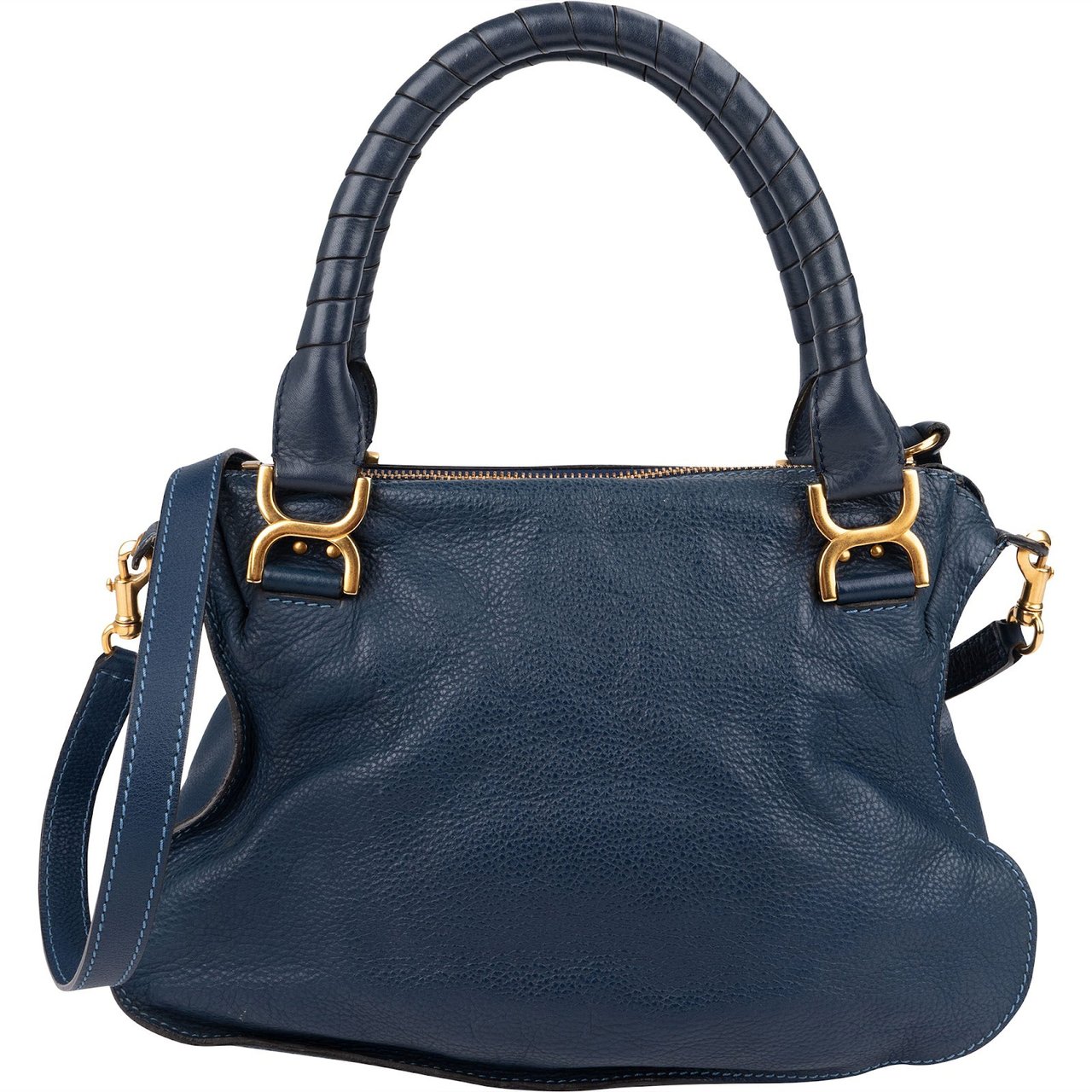 Chloé Blue Grained Leather Marcie Shoulder Bag Blauw