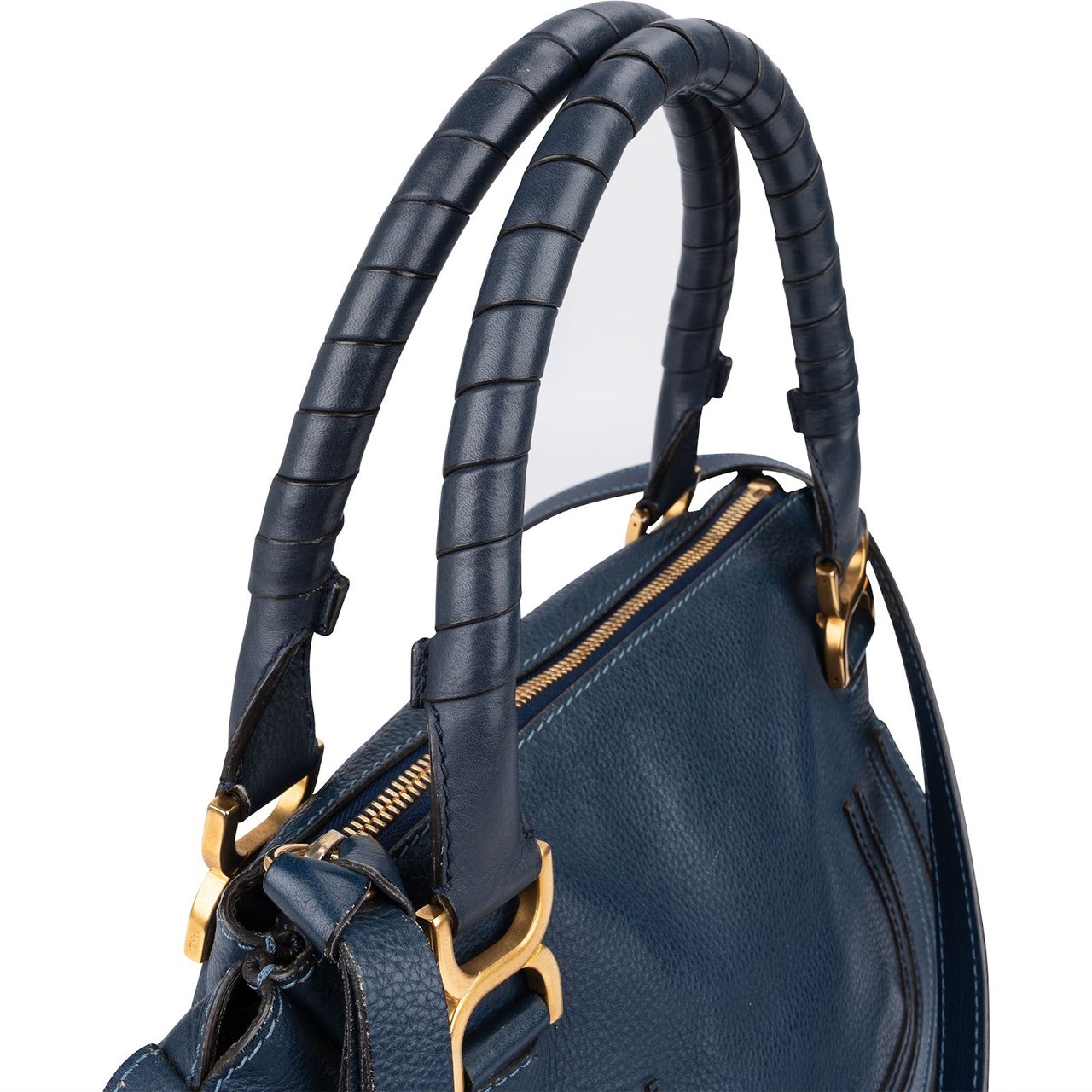 Chloé Blue Grained Leather Marcie Shoulder Bag Blauw