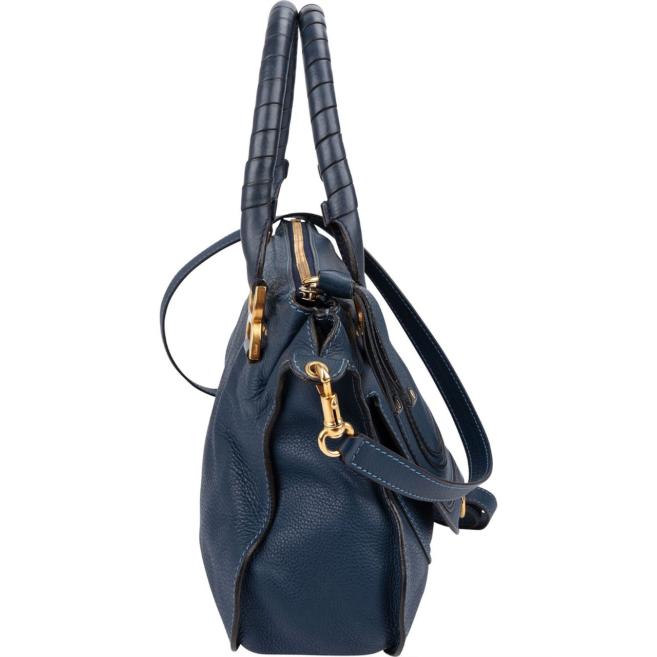 Chloé Blue Grained Leather Marcie Shoulder Bag Blauw