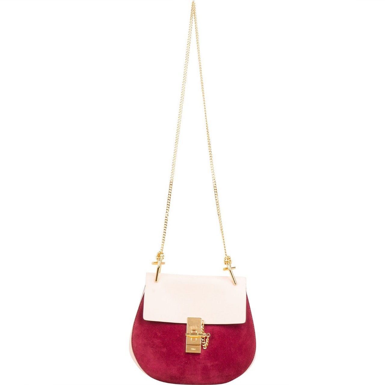 Chloé Suede Leather Bicolor Drew Crossbody Bag Rood