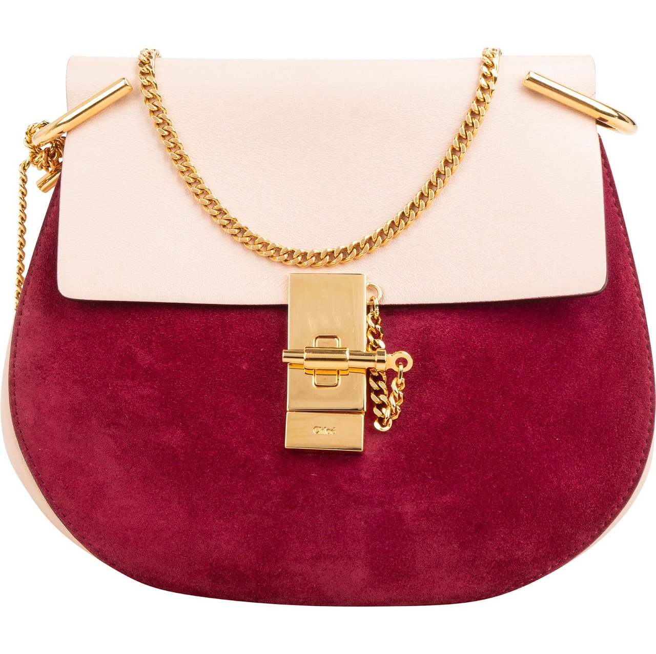 Chloé Suede Leather Bicolor Drew Crossbody Bag Rood