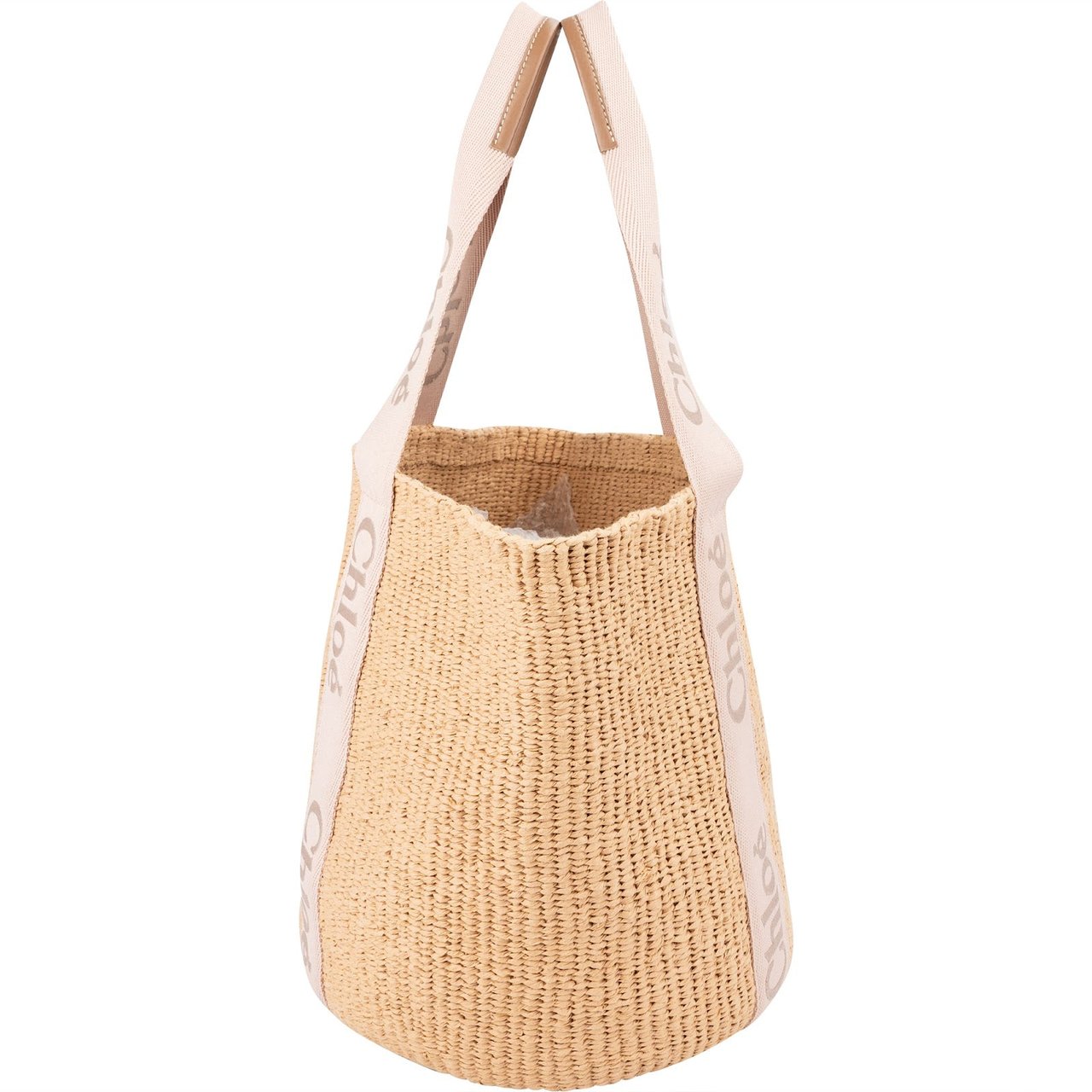 Chloé Raffia Woody Medium Basket Shoulder Bag Beige