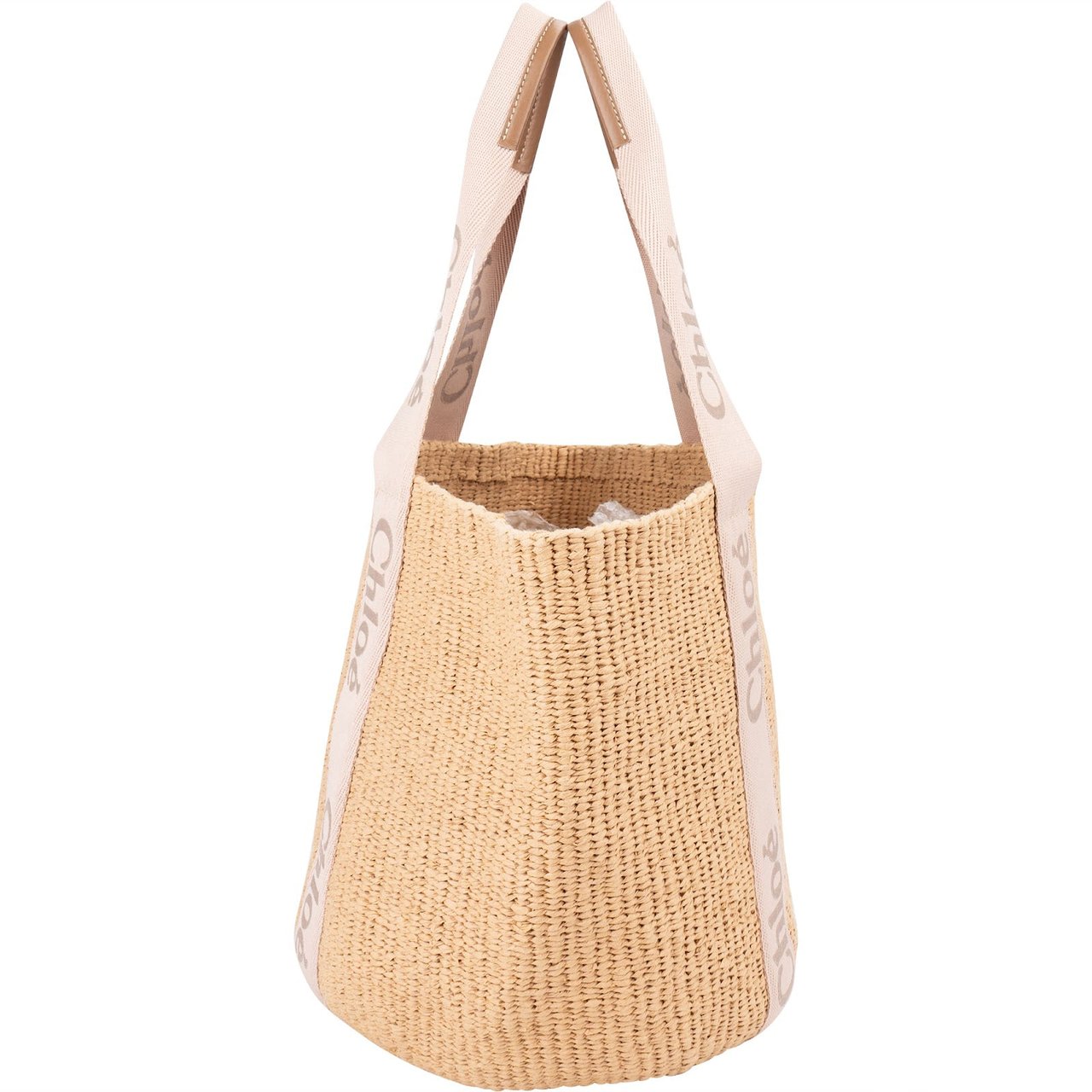 Chloé Raffia Woody Medium Basket Shoulder Bag Beige