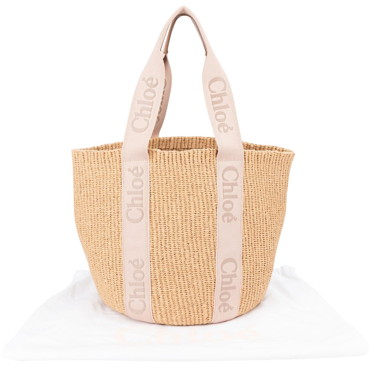 Chloé Raffia Woody Medium Basket Shoulder Bag Beige