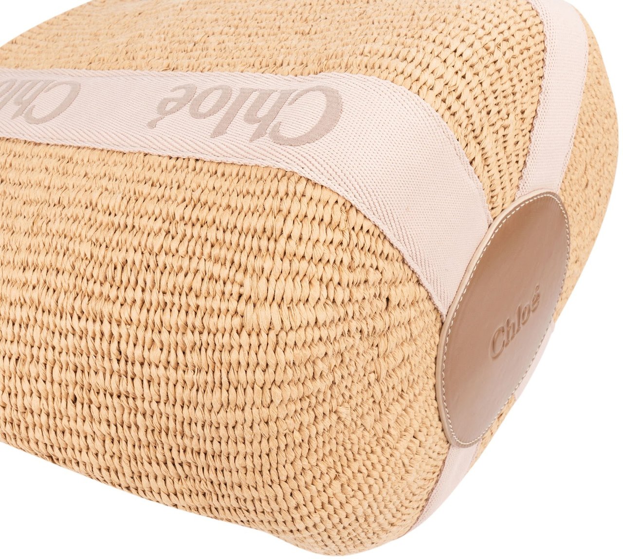 Chloé Raffia Woody Medium Basket Shoulder Bag Beige