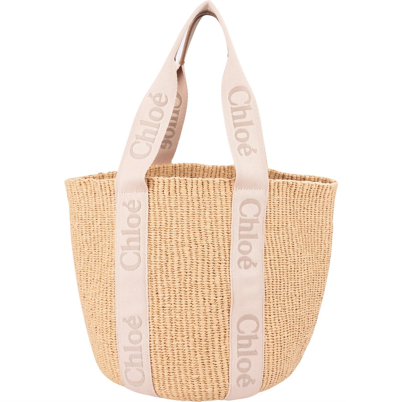 Chloé Raffia Woody Medium Basket Shoulder Bag Beige
