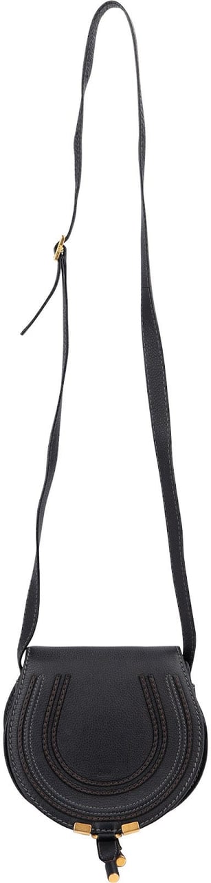 Chloé Grained Calfskin Marcie Mini Saddle Crossbody Bag Zwart