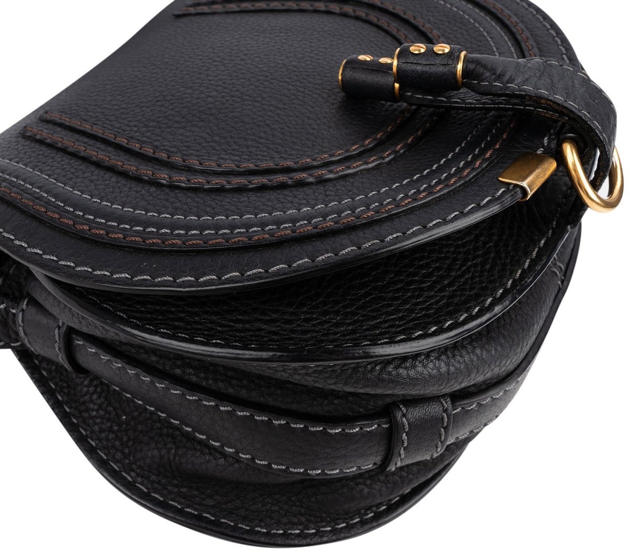 Chloé Grained Calfskin Marcie Mini Saddle Crossbody Bag Zwart