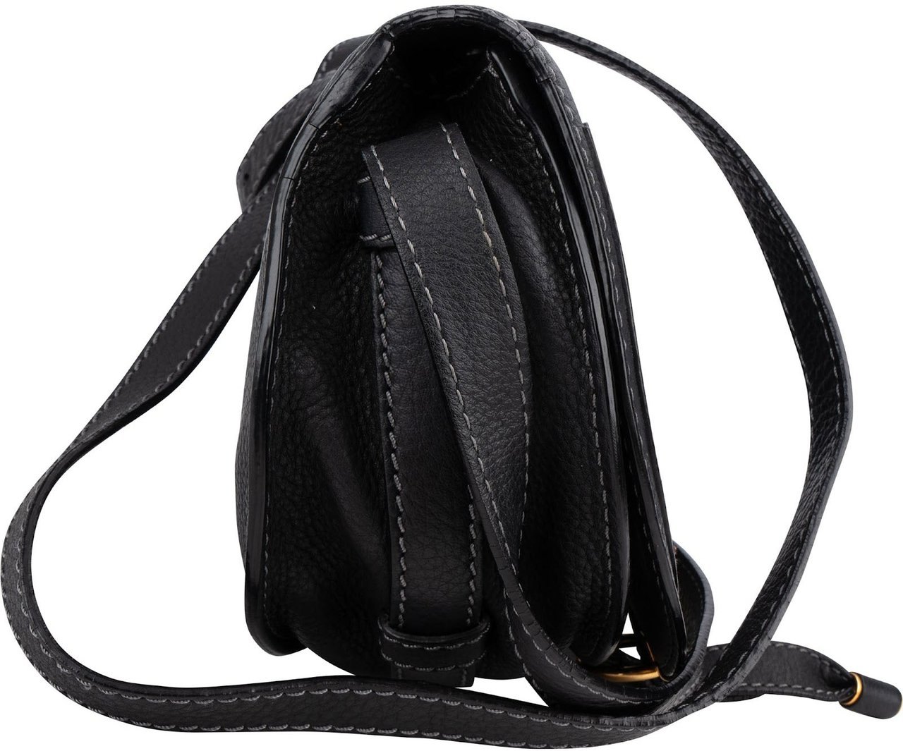 Chloé Grained Calfskin Marcie Mini Saddle Crossbody Bag Zwart