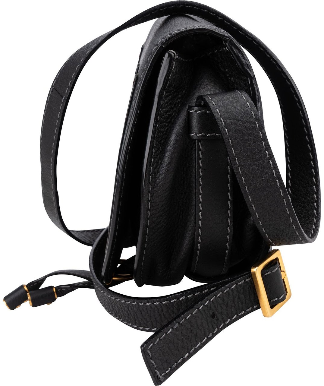 Chloé Grained Calfskin Marcie Mini Saddle Crossbody Bag Zwart
