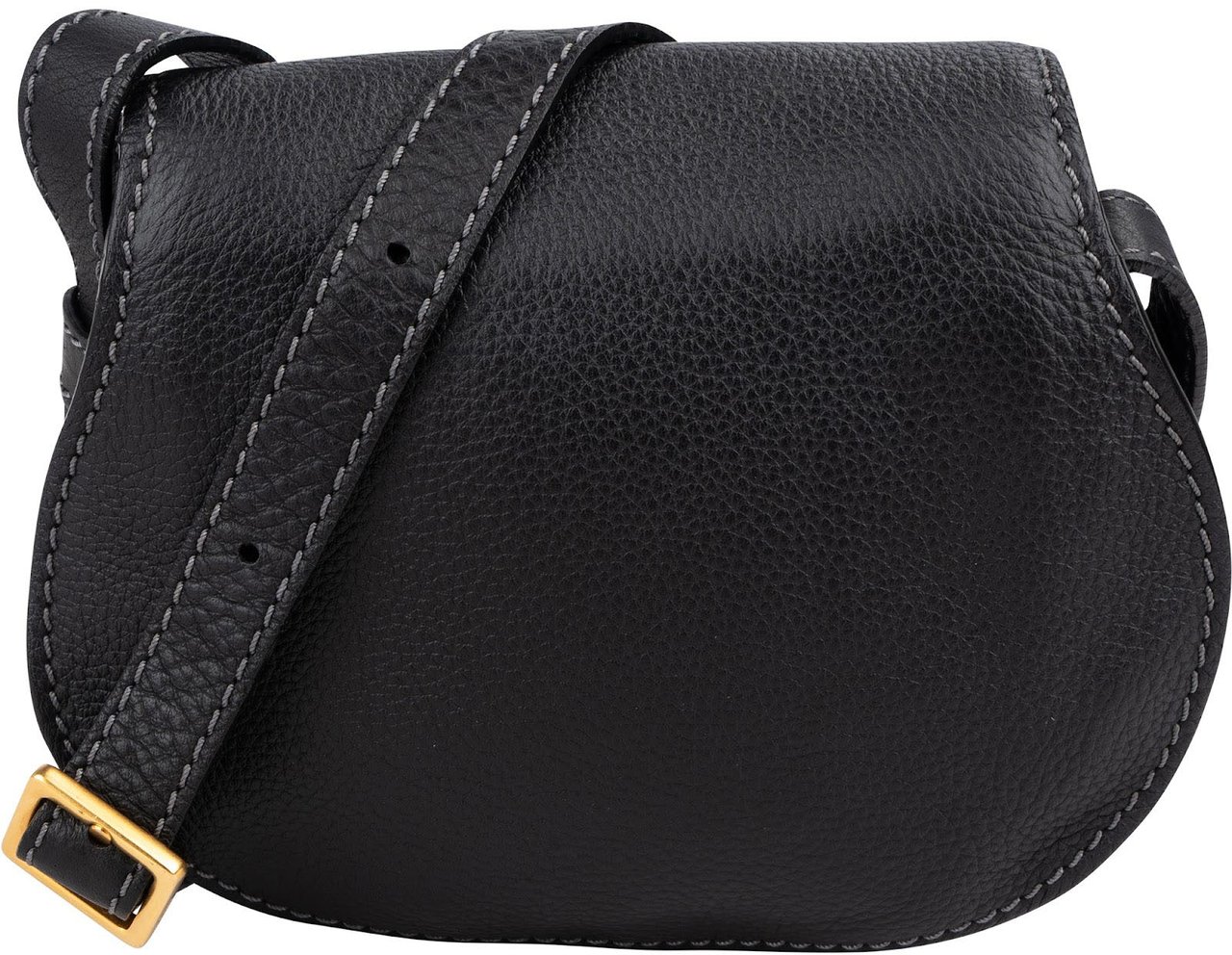 Chloé Grained Calfskin Marcie Mini Saddle Crossbody Bag Zwart
