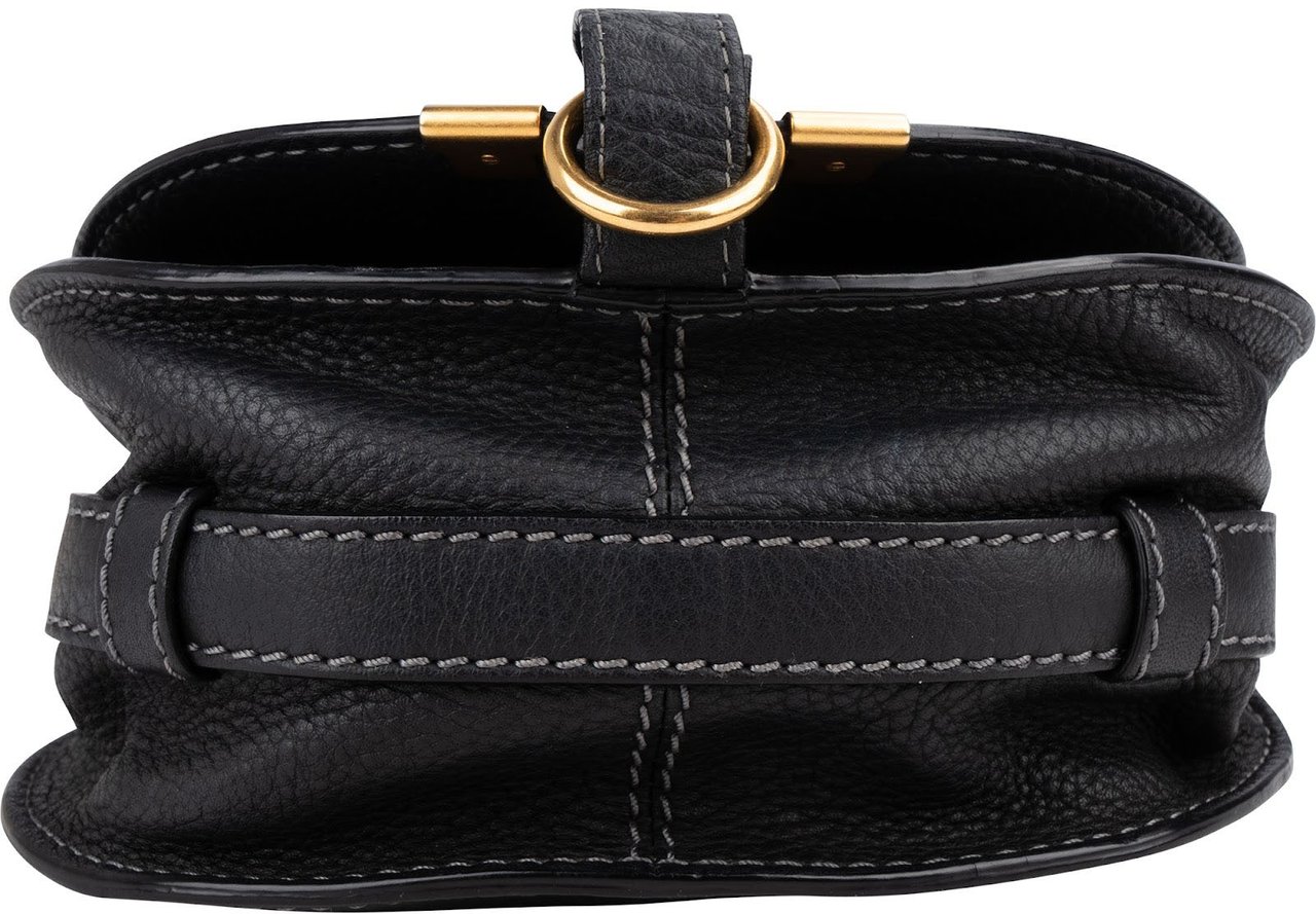 Chloé Grained Calfskin Marcie Mini Saddle Crossbody Bag Zwart