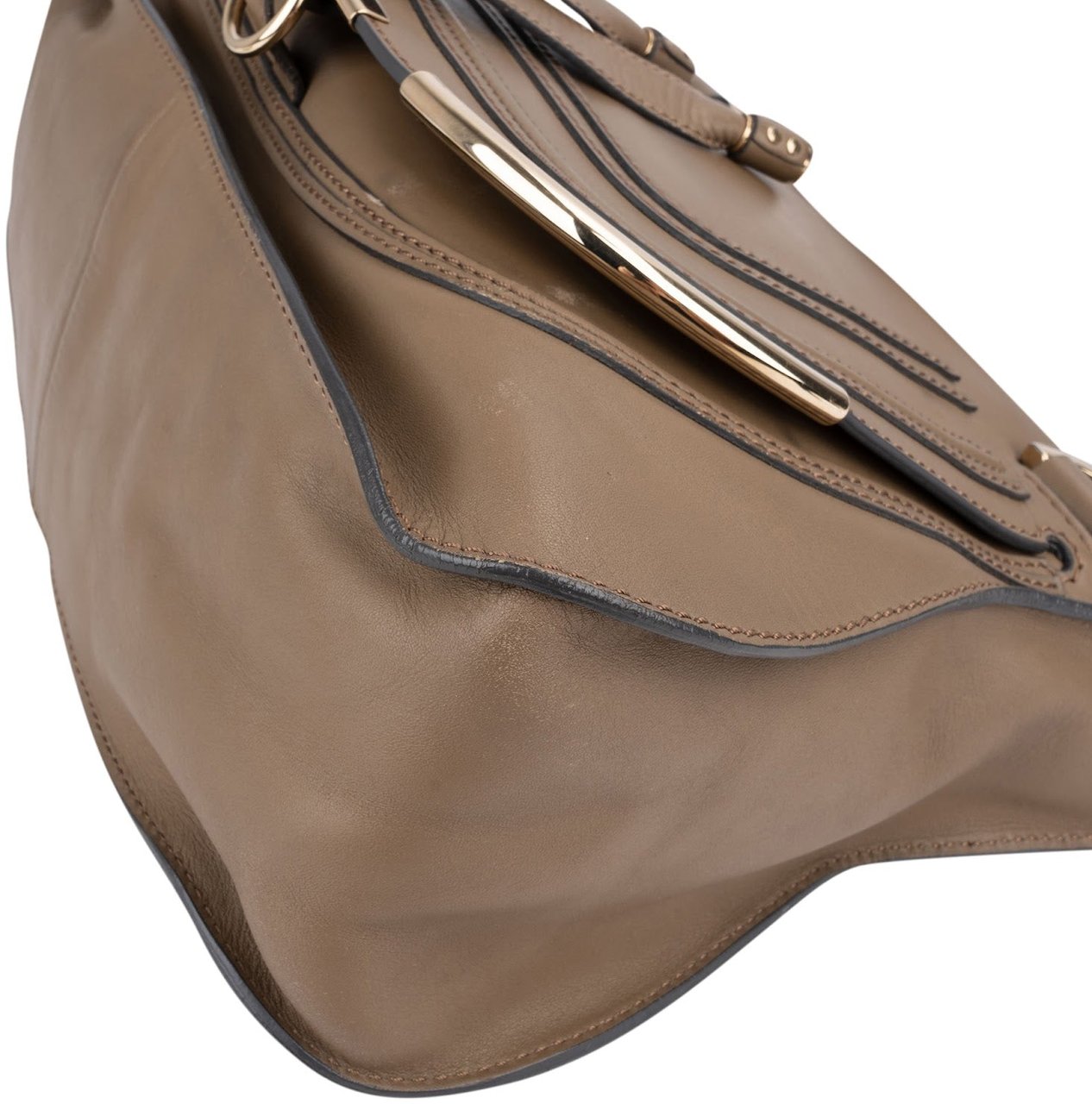 Chloé Taupe Calfskin Marcie Saddle Handbag Taupe