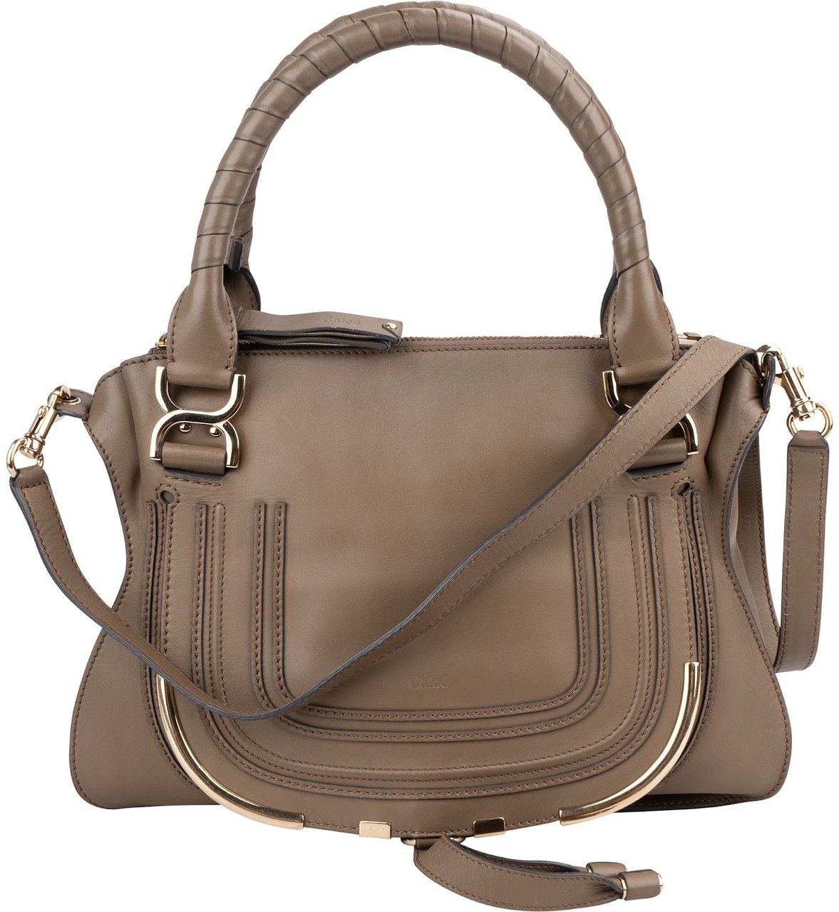 Chloé Taupe Calfskin Marcie Saddle Handbag Taupe