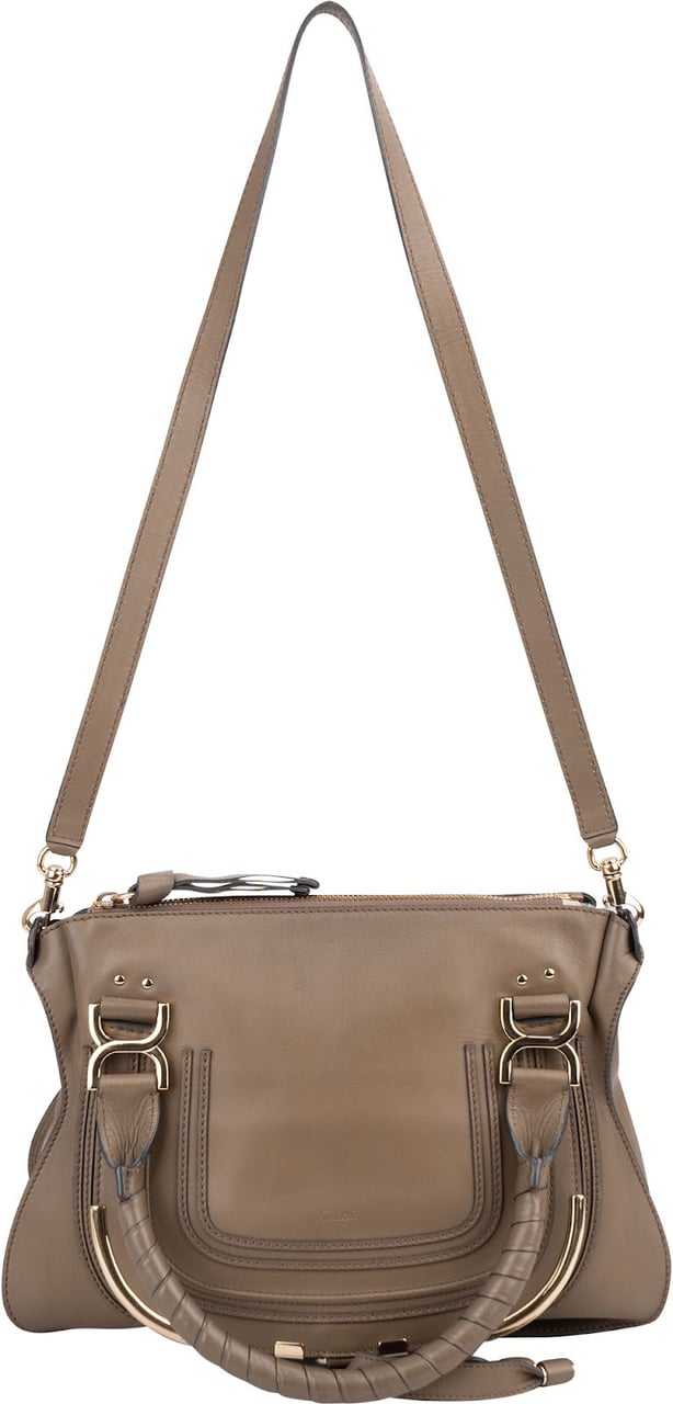 Chloé Taupe Calfskin Marcie Saddle Handbag Taupe