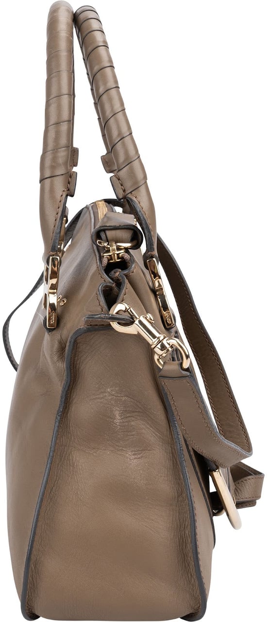 Chloé Taupe Calfskin Marcie Saddle Handbag Taupe