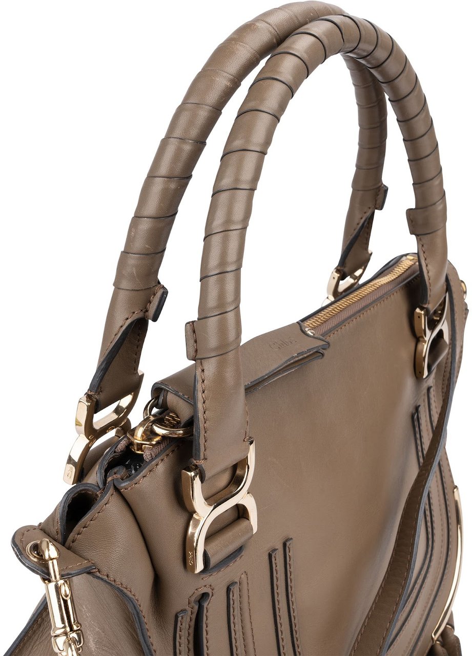 Chloé Taupe Calfskin Marcie Saddle Handbag Taupe