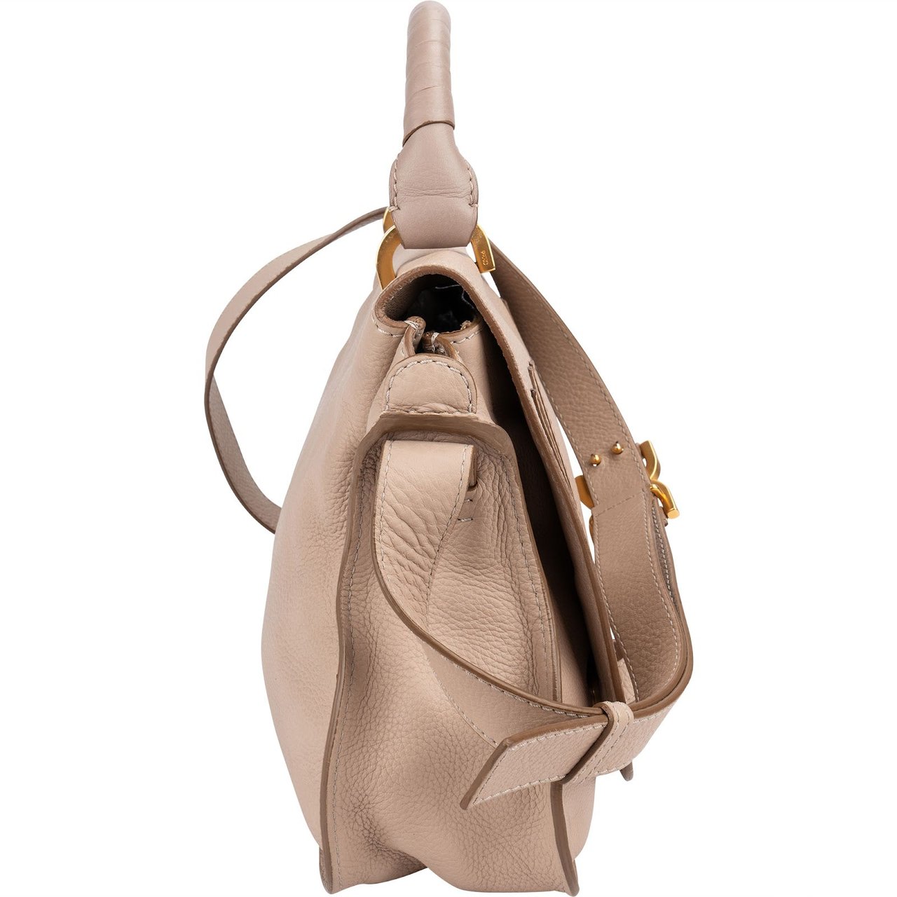 Chloé Beige Grained Calfskin Marcie Top Handle Shoulder Bag Beige