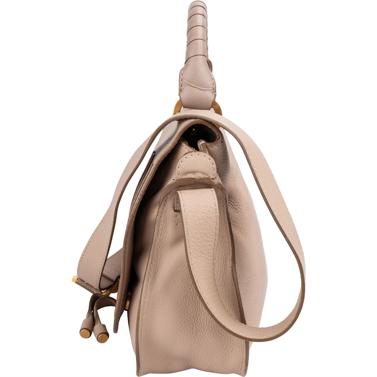 Chloé Beige Grained Calfskin Marcie Top Handle Shoulder Bag Beige
