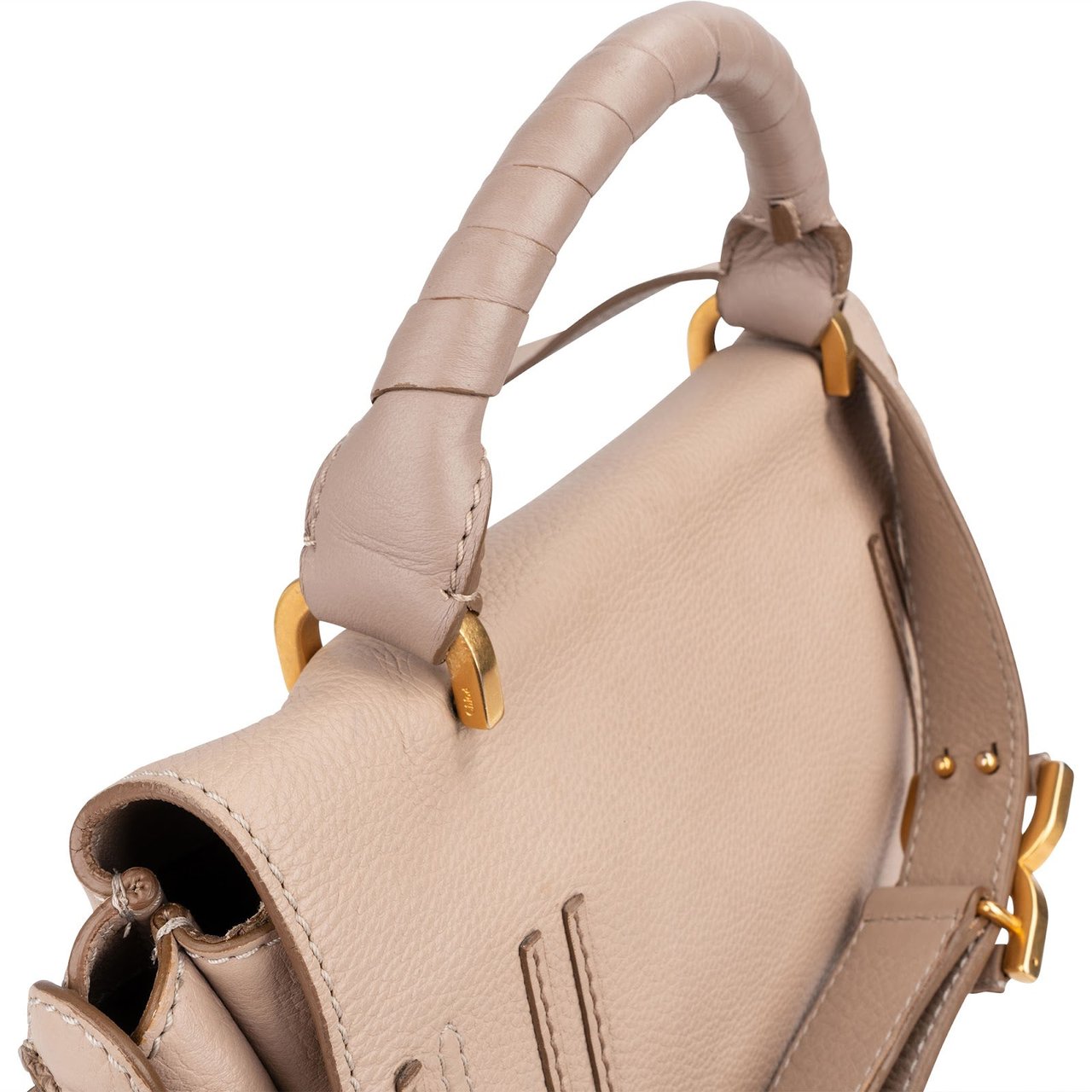 Chloé Beige Grained Calfskin Marcie Top Handle Shoulder Bag Beige