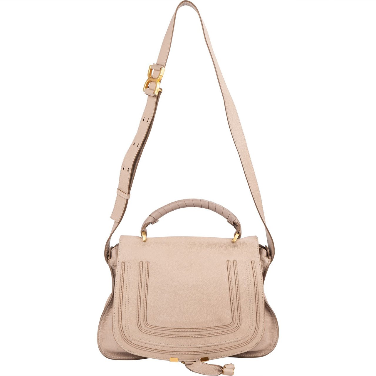 Chloé Beige Grained Calfskin Marcie Top Handle Shoulder Bag Beige