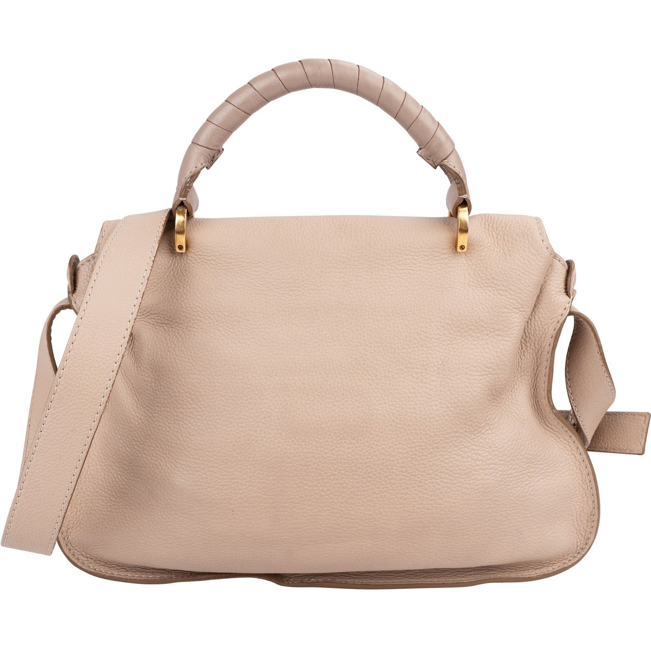 Chloé Beige Grained Calfskin Marcie Top Handle Shoulder Bag Beige