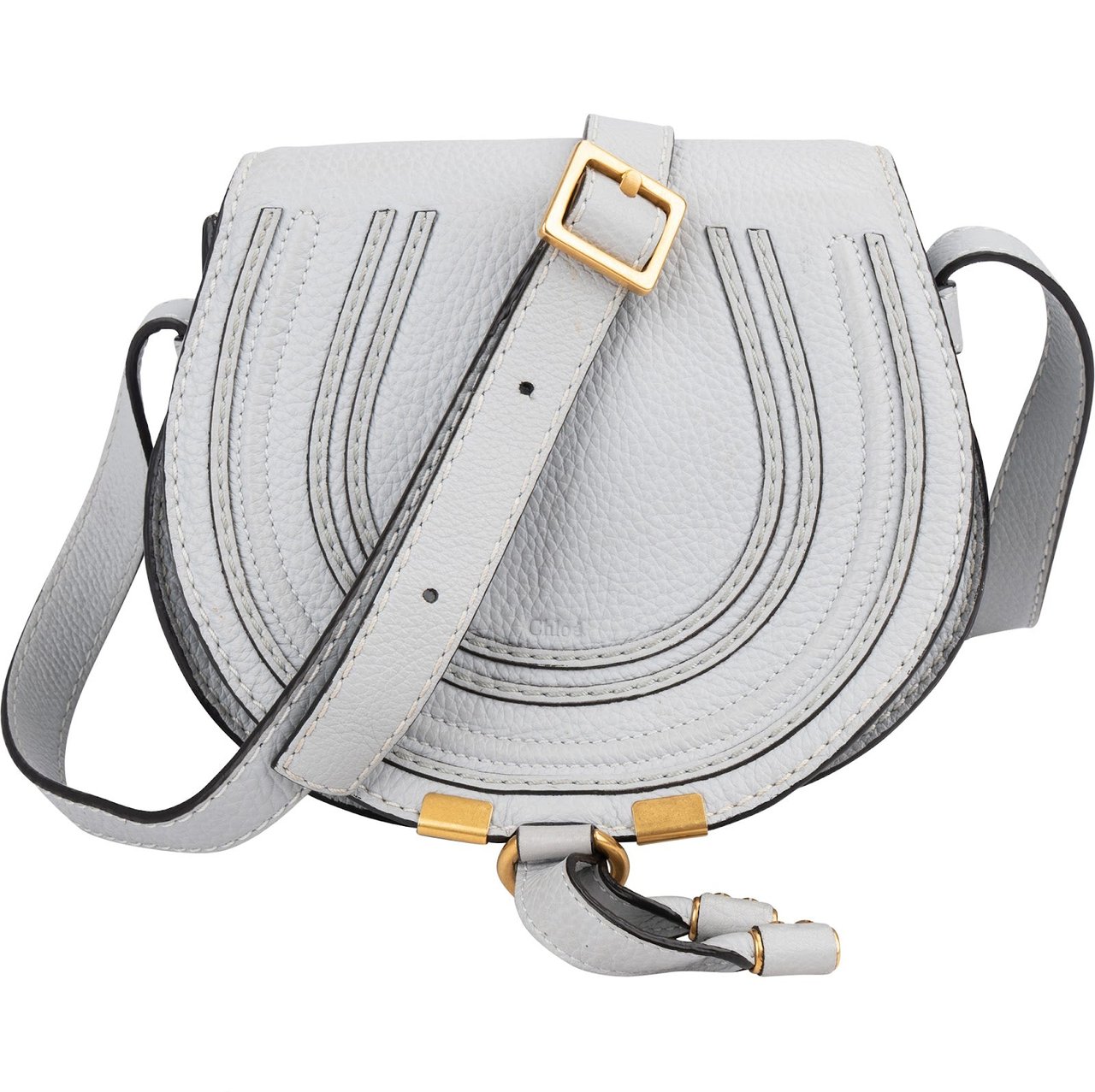 Chloé Grained Calfskin Marcie Small Saddle Crossbody Bag Lichtblauw