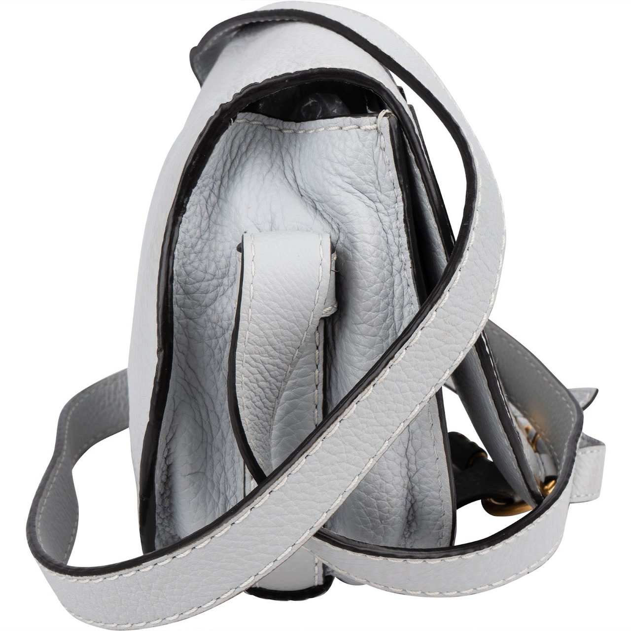 Chloé Grained Calfskin Marcie Small Saddle Crossbody Bag Lichtblauw