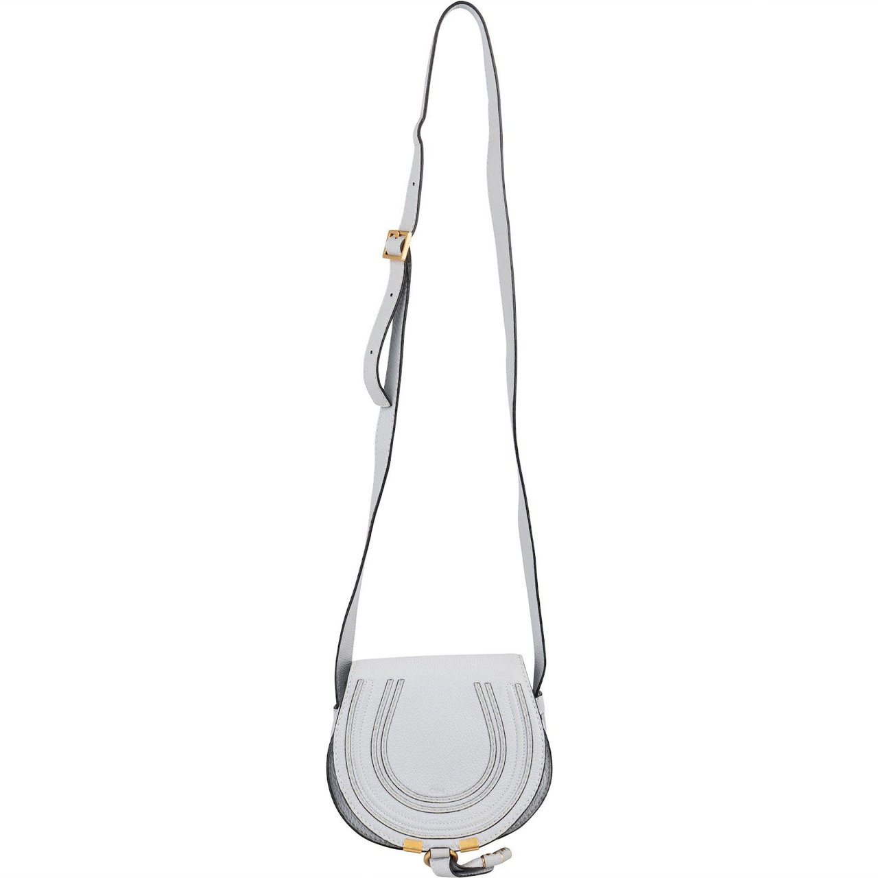Chloé Grained Calfskin Marcie Small Saddle Crossbody Bag Lichtblauw