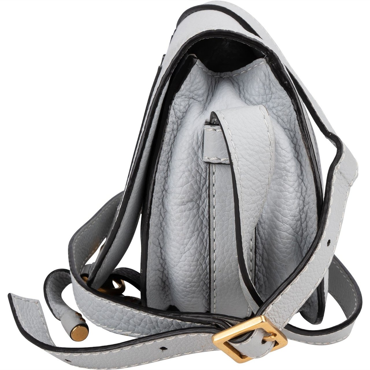 Chloé Grained Calfskin Marcie Small Saddle Crossbody Bag Lichtblauw