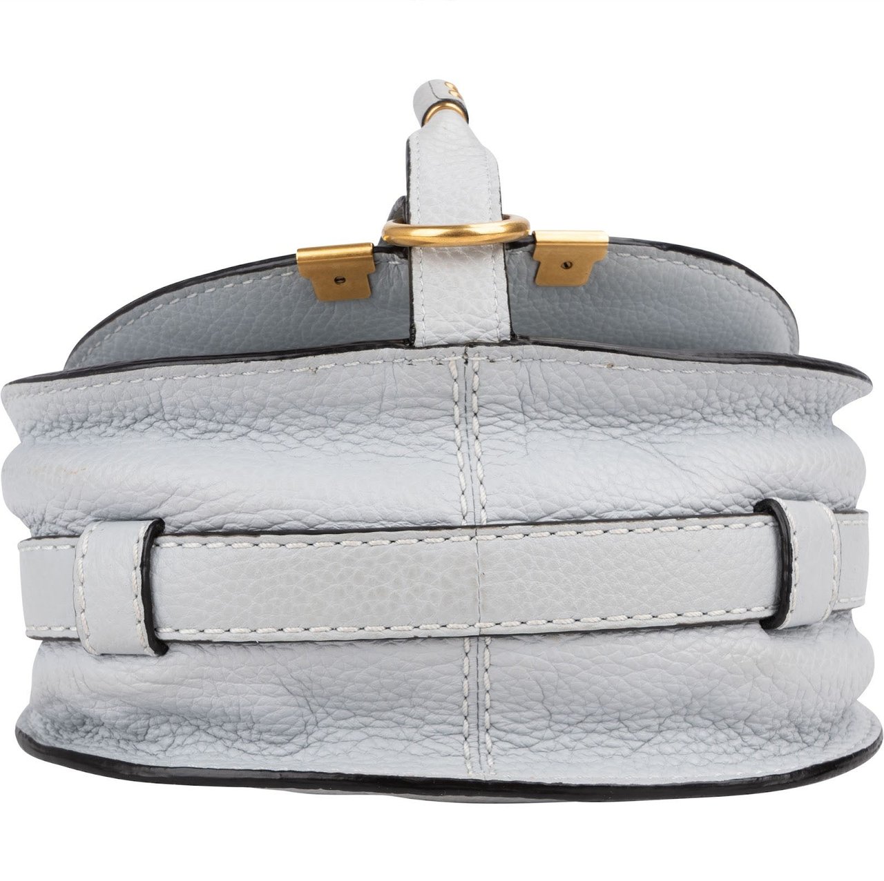 Chloé Grained Calfskin Marcie Small Saddle Crossbody Bag Lichtblauw